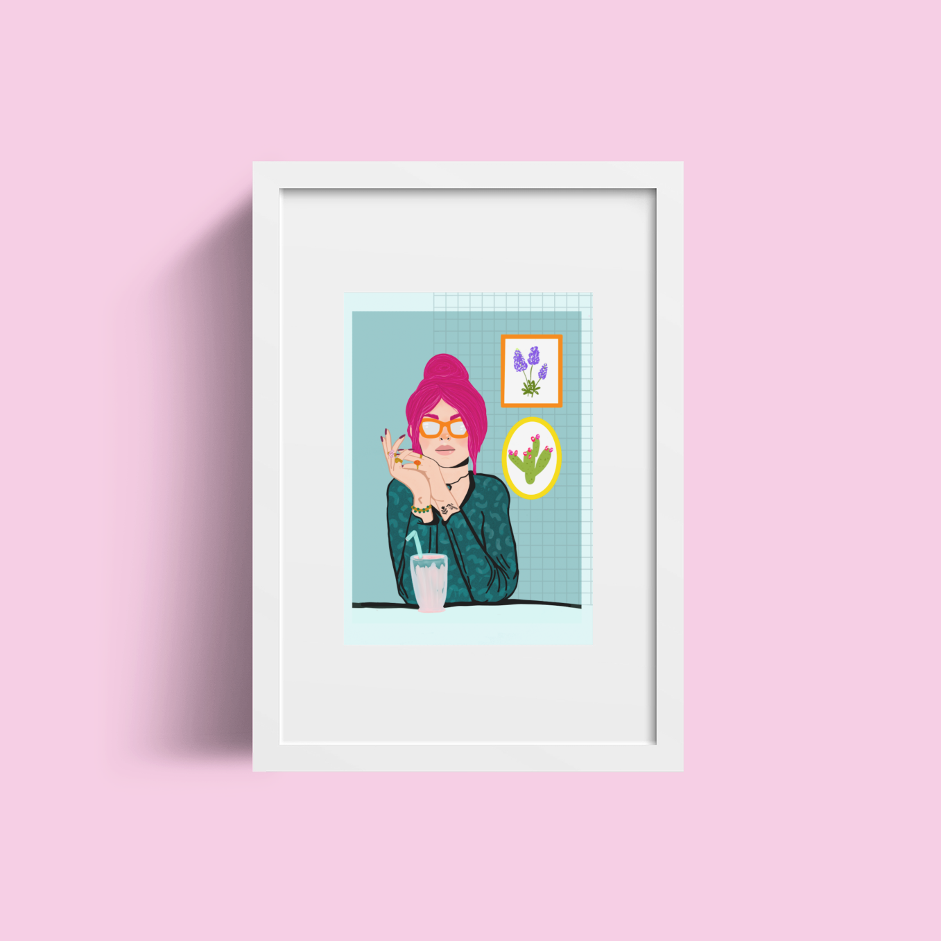 Art Print – Retro Coffee Shop Girl Illustration