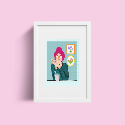 Art Print – Retro Coffee Shop Girl Illustration