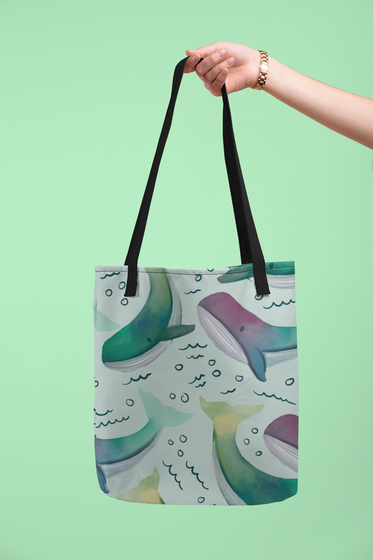 Watercolor Whale Tote Bag | Eco-Friendly Reusable Bag for Ocean Lovers