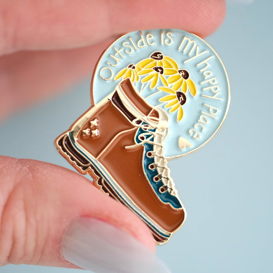 Outside Is My Happy Place Enamel Pin