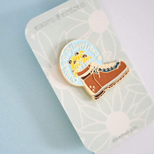 Outside Is My Happy Place Enamel Pin