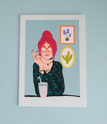 Art Print – Retro Coffee Shop Girl Illustration