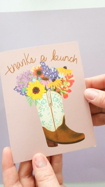 Texas Cowgirl Boot Vase Thank You Card