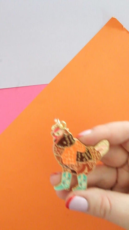Strawberry Cowgirl Chicken Enamel Keychain