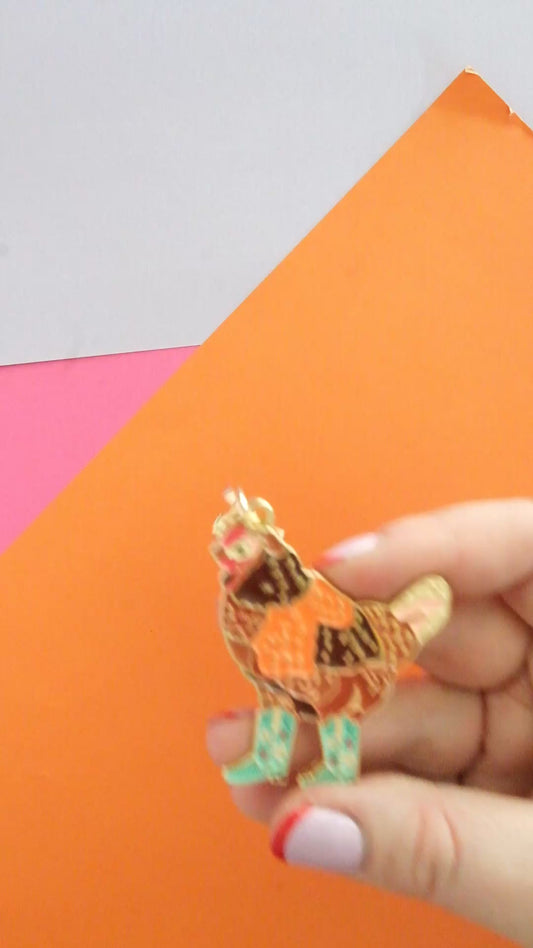Strawberry Cowgirl Chicken Enamel Keychain