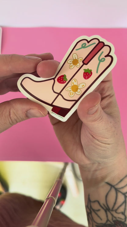 Strawberry Cowgirl Boot Vinyl Sticker | 3" Waterproof Vinyl