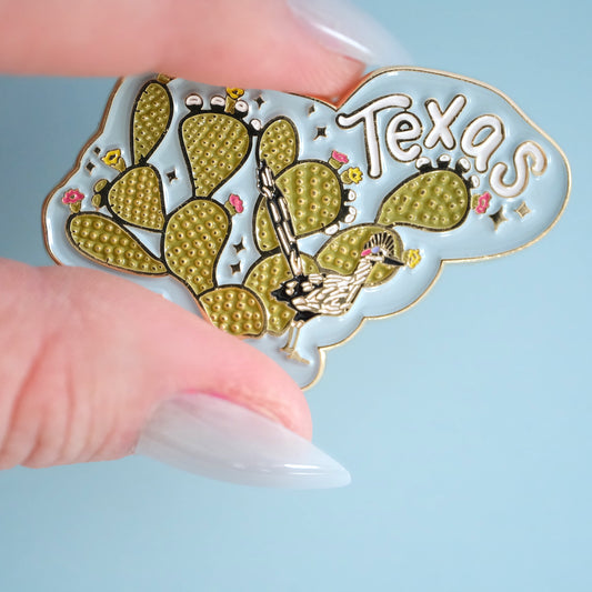 Texas Roadrunner & Prickly Pear Enamel Pin