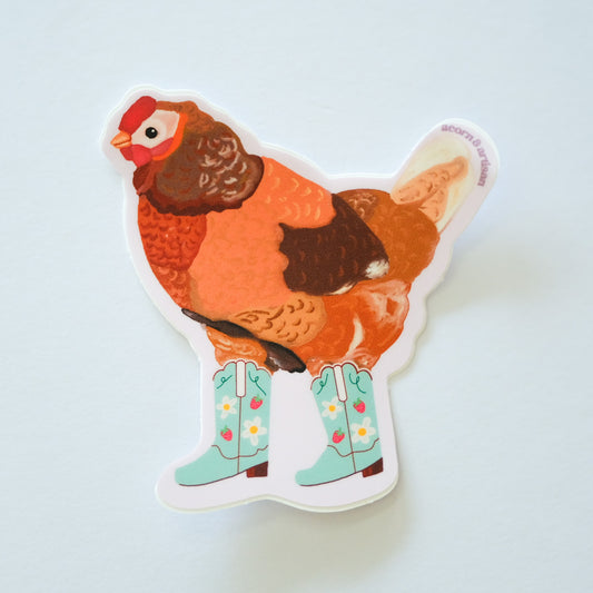Cowgirl Chicken Vinyl Sticker | 3"