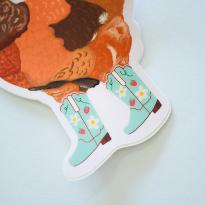 Cowgirl Chicken Vinyl Sticker | 3"