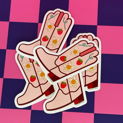 Strawberry Cowgirl Boot Vinyl Sticker | 3" Waterproof Vinyl