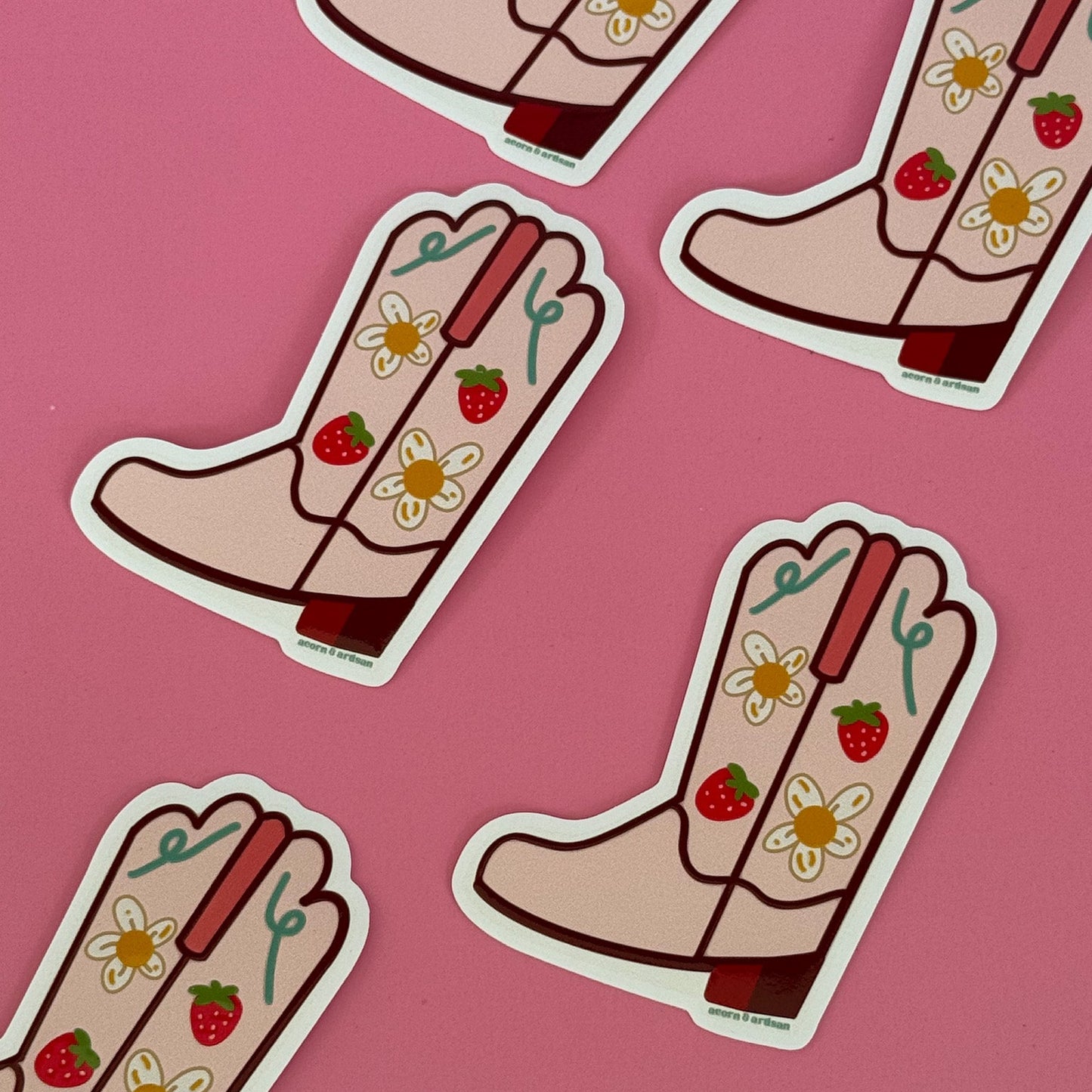 Strawberry Cowgirl Boot Vinyl Sticker | 3" Waterproof Vinyl