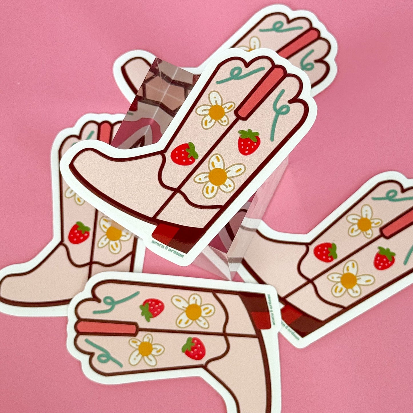 Strawberry Cowgirl Boot Vinyl Sticker | 3" Waterproof Vinyl