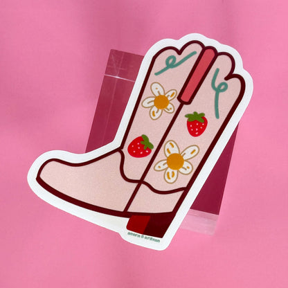 Strawberry Cowgirl Boot Vinyl Sticker | 3" Waterproof Vinyl