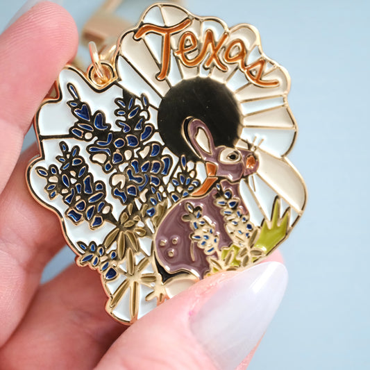 Texas White-Tailed Rabbit & Bluebonnet Enamel Pin