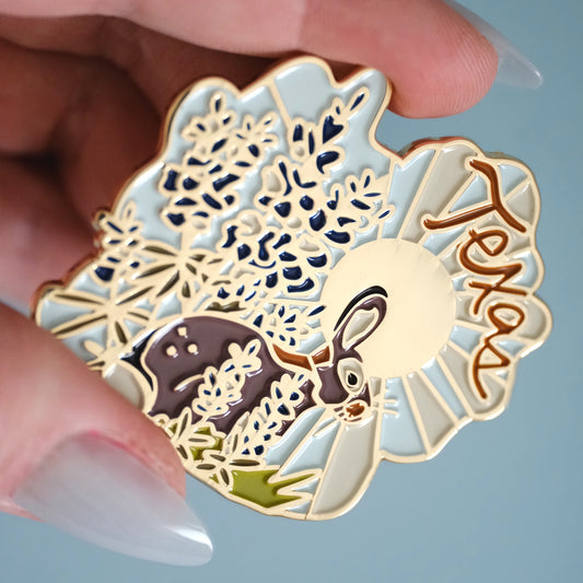 Texas White-Tailed Rabbit & Bluebonnet Enamel Pin