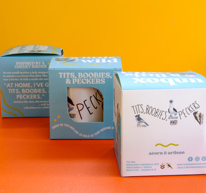 Tits, Boobies & Peckers Mug – Funny Bird Lover Coffee Cup | Acorn & Artisan