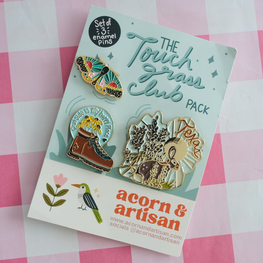 Touch Grass Club Enamel Pin Set