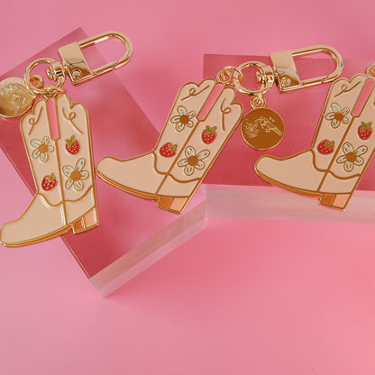 Cowgirl Boot Keychain, Western Enamel Charm