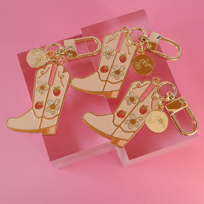 Cowgirl Boot Keychain, Western Enamel Charm