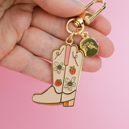 Cowgirl Boot Keychain, Western Enamel Charm