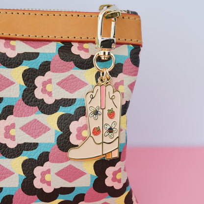 Cowgirl Boot Keychain, Western Enamel Charm